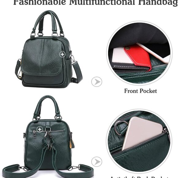 Women Crossbody Backpack PU Leather Waterproof Small Handbag Travel Shopping main image 5